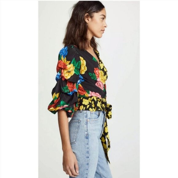 Alice + Olivia Dominica Floral Reversible Tuck-Sleeve Wrap Top Size Medium - Picture 3 of 16
